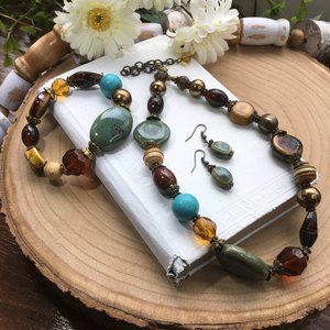 Premier Design Turquoise Brown Necklace Bracelet